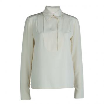 Pre Owned Chloe Cream Silk Long Sleeve Blouse S