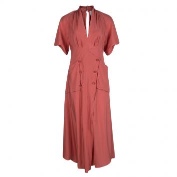 Pre Owned Chloe Salmon Pink Silk Petal Sleeve Maxi Dress M