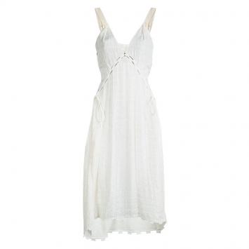 Pre Owned Chloe Cream Sleeveless V-Neck Tie Detail Sheer Dress M