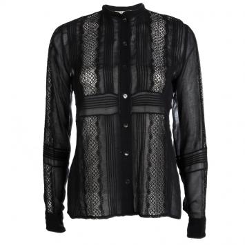 Pre Owned Chloe Black Cotton Lace Insert Pintuck Detail Shirt M