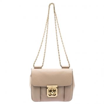 Pre Owned Chloe Beige Leather Small Elsie Shoulder Bag