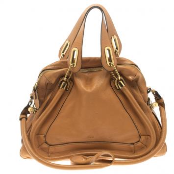Pre Owned Chloe Tan Leather Medium Paraty Shoulder Bag