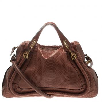 مملوكة مسبقًا Chloe Brown Python and Leather Large Paraty Shoulder Bag