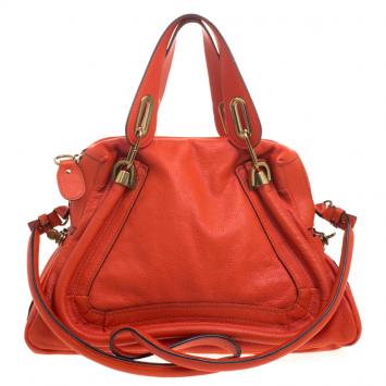 Pre Owned Chloe Orange Leather Medium Paraty Shoulder Bag