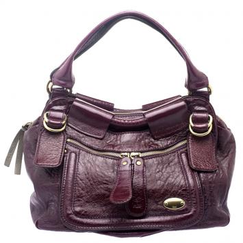 Pre Owned Chloe Burgundy Patent Leather Large Bay Hobo
