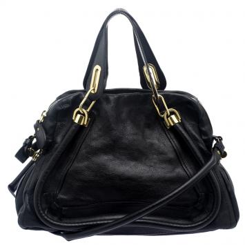 Pre Owned Chloe Black Leather Medium Paraty Shoulder Bag
