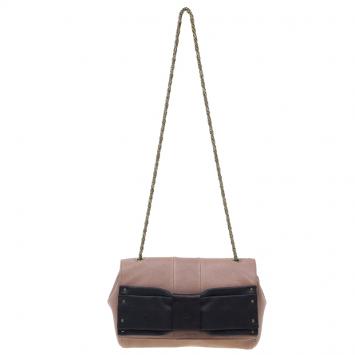 Pre Owned Chloe Beige and Black Leather June Bow Small Shoulder Bag