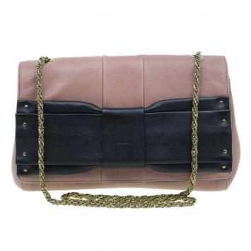 Pre Owned Chloe Beige/Black Leather Small June Bow Shoulder Bag