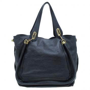 Pre Owned Chloe Black Leather Paraty Shopper Tote