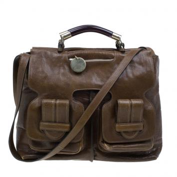 Pre Owned Chloe Brown Leather Saskia Square Tote Bag