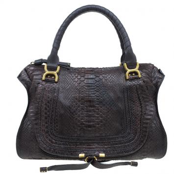 Pre Owned Chloe Brown Python Large Marcie Satchel Bag