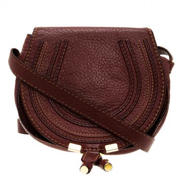 Pre Owned Chloe Burgundy Pebbled Leather Mini Marcie Crossbody Bag