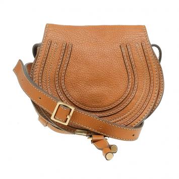 Pre Owned Chloe Brown Pebbled Leather Mini Marcie Crossbody Bag