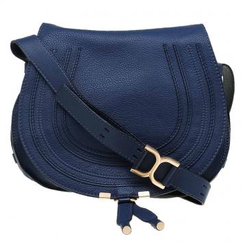 Pre Owned Chloe Blue Pebbled Leather Medium Marcie Crossbody Bag