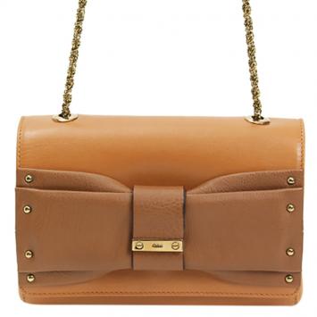 Pre Owned Chloe Brown Leather June Bow Chain Shoulder Bag