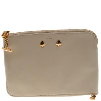 Pre Owned Chloe Beige Leather Double Zip Reversible Pouch