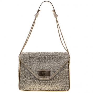 Pre Owned Chloe Metallic Tweed Medium Sally Flap Shoulder Bag