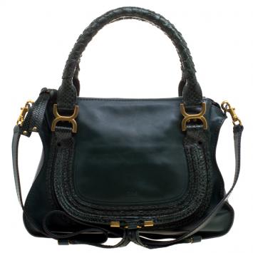 مملوكة مسبقًا Chloe Green Leather and Python Medium Marcie Satchel