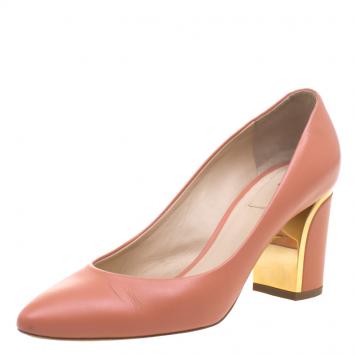 Pre Owned Chloe Peach Leather Beckie Block Heel Pumps Size 37