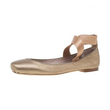 Pre Owned Chloe Bronze Leather Criss Cross Ballet Flats Size 40