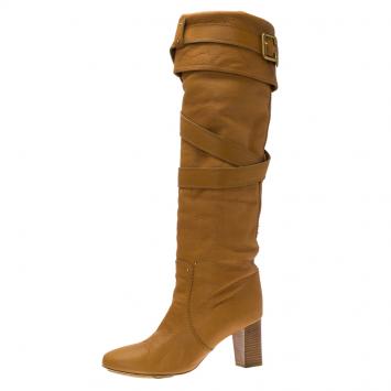 Pre Owned Chloe Brown Leather Paddington Buckle Boots Size 41
