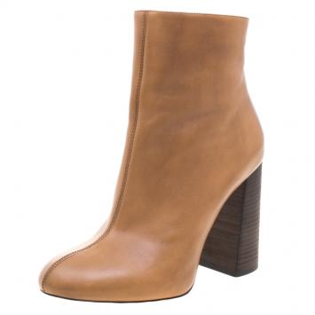 مملوكة مسبقًا Chloe Brown Leather Block Heel Ankle Boots Size 40