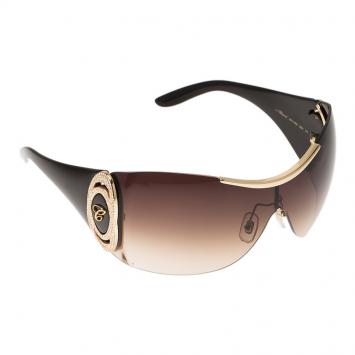 Pre Owned Chopard Black and Gold SCH748S Shield Sunglasses