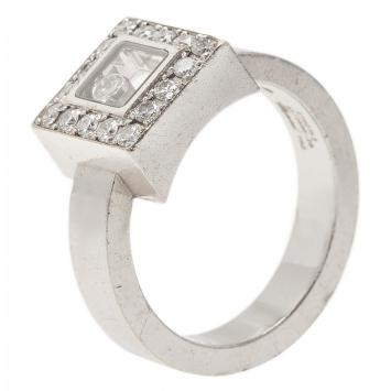 Pre Owned Chopard Happy Diamonds Icon Diamond White Gold Square Ring Size 52
