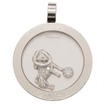 Pre Owned Chopard Happy Diamonds Floating Lion Motif Diamond White Gold Pendant 