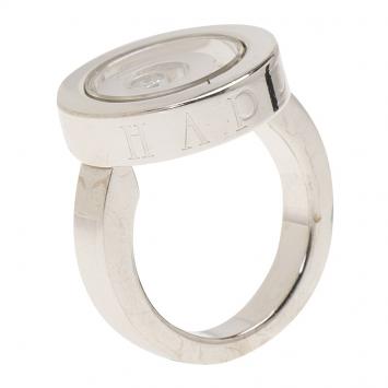 Pre Owned Chopard Happy Spirit Diamond White Gold Ring Size 52