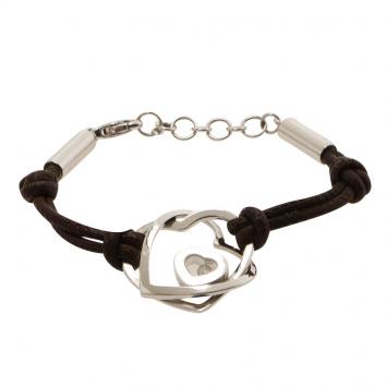 Pre Owned Chopard Happy Diamond Interlocking White Gold Heart Leather Bracelet