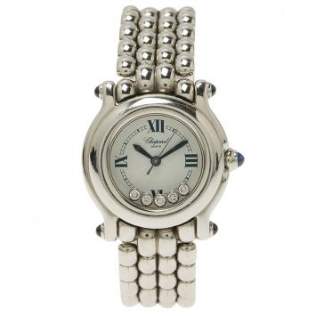 Pre Owned Chopard Mother of Pearl Stainless Steel Happy Sport Diamond Women's Wristwatch 26MM