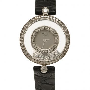 Pre Owned Chopard Silver 18K White Gold Diamond Happy Diamonds Icon Women's Wristwatch 25MM