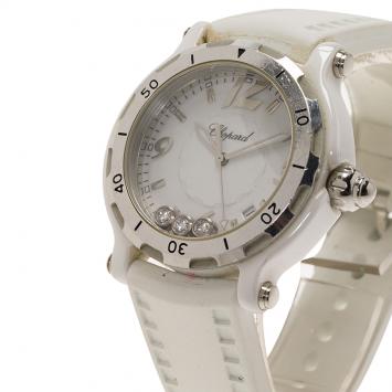 Pre Owned Chopard White Stainless Steel and Ceramic Happy Sport Limited Edition Women's Wristwatch 36MM