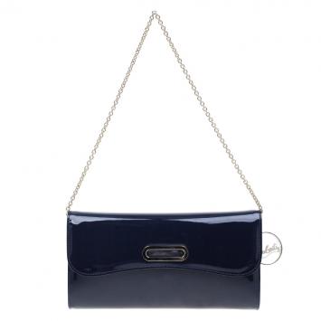 Pre Owned Christian Louboutin Navy Blue Patent Leather Riviera Clutch