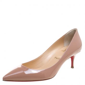 Pre Owned Christian Louboutin Beige Patent Leather Pigalle Follies Pumps Size 40