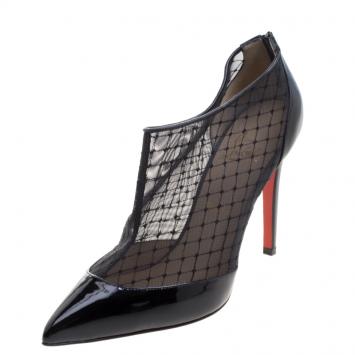 مملوكة مسبقًا Christian Louboutin Black Mesh and Leather Filette Ankle Booties Size 39