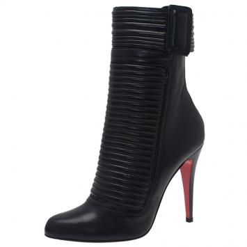 Pre Owned Christian Louboutin Black Lambskin Ankle Boots Size 39