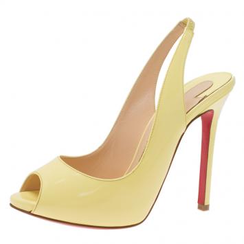 Pre Owned Christian Louboutin Yellow Patent Flo Slingback Sandals Size 36.5