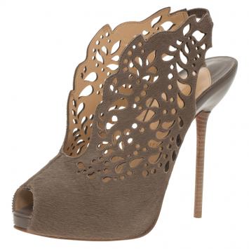 Pre Owned Christian Louboutin Brown Calf Hair-On Markesling Slingback Sandals Size 37.5
