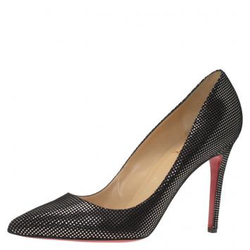 Pre Owned Christian Louboutin Black and Silver Polka Dot Suede Pigalle Pumps Size 40.5