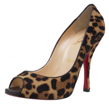 Pre Owned Christian Louboutin Pony Hair Maryl Peep Toe Pumps Size 39