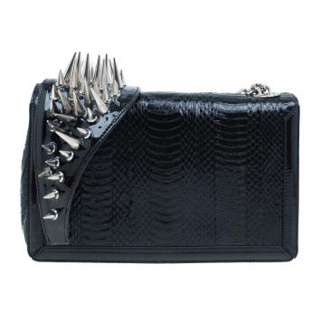 Pre Owned Christian Louboutin Black Python Spike Shoulder Bag