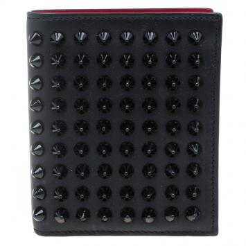 Pre Owned Christian Louboutin Black Spike Leather Paros Wallet