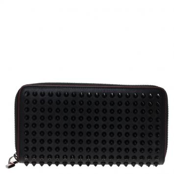 Pre Owned Christian Louboutin Black Leather Studded Spike Continental Wallet