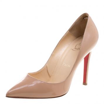 Pre Owned Christian Louboutin Beige Patent Leather Pigalle Pumps Size 38