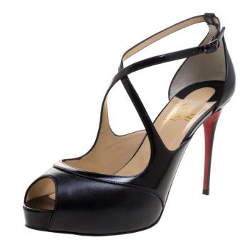 Pre Owned Christian Louboutin Black Leather Mira Bella Cross Strap Sandals Size 40.5