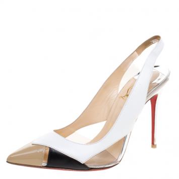 مملوكة مسبقًا Christian Louboutin Tricolor Leather Air Chance Sling Back Sandals Size 37.5