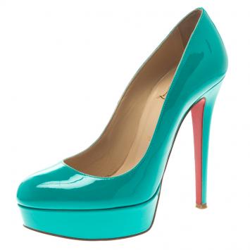 Pre Owned Christian Louboutin Green Patent Leather Bianca Platform Pumps Size 37