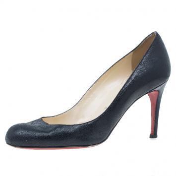 Pre Owned Christian Louboutin Black Crackled Leather Fifi Pumps Size 37
